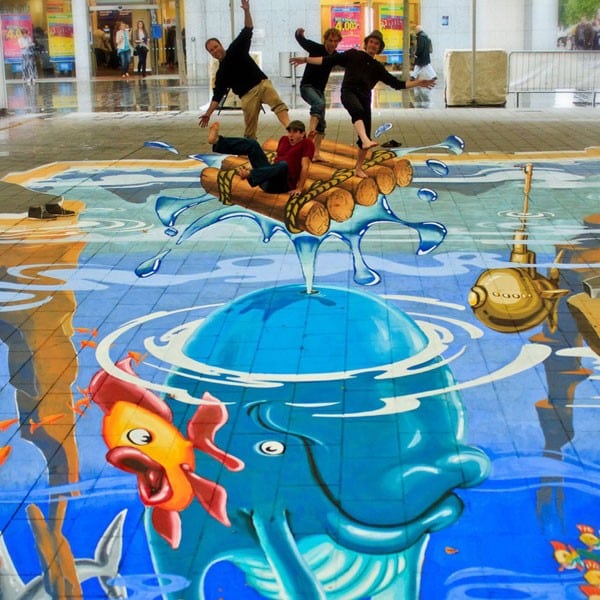 a beautifully decorated piece of 3D pavement art