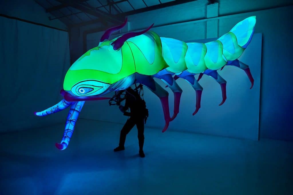 a striking animated large scale Isopod puppet