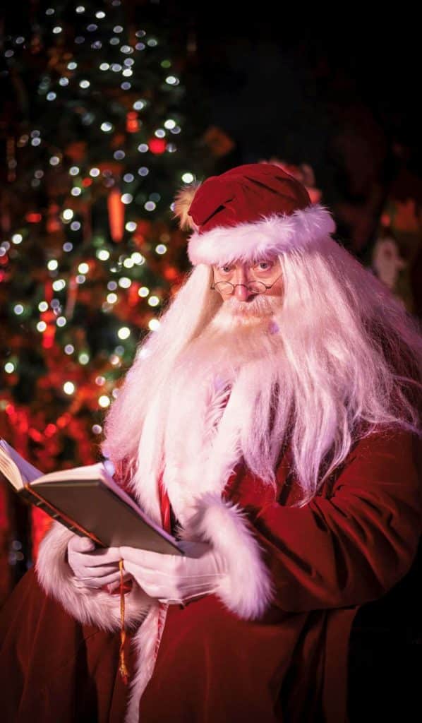 Father Christmas Character reading a book
