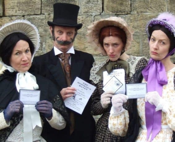 characters from The Temperance Society as part of Dickensian and Victorian themed entertainment